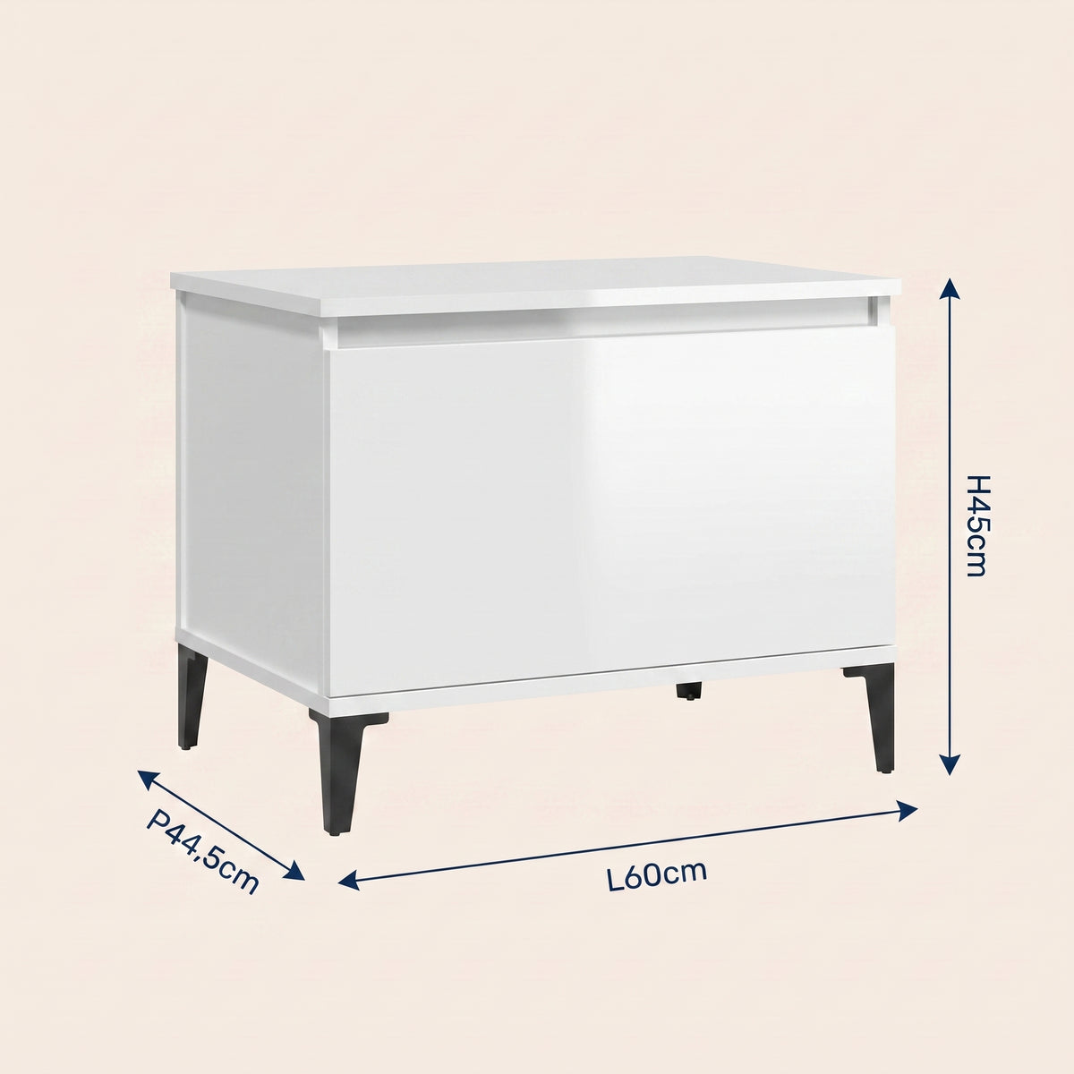 Dimensions de la table basse relevable Elva blanc brillant #Dimensions_60 × 44,5 × 45 cm #Couleur_Blanc brillant