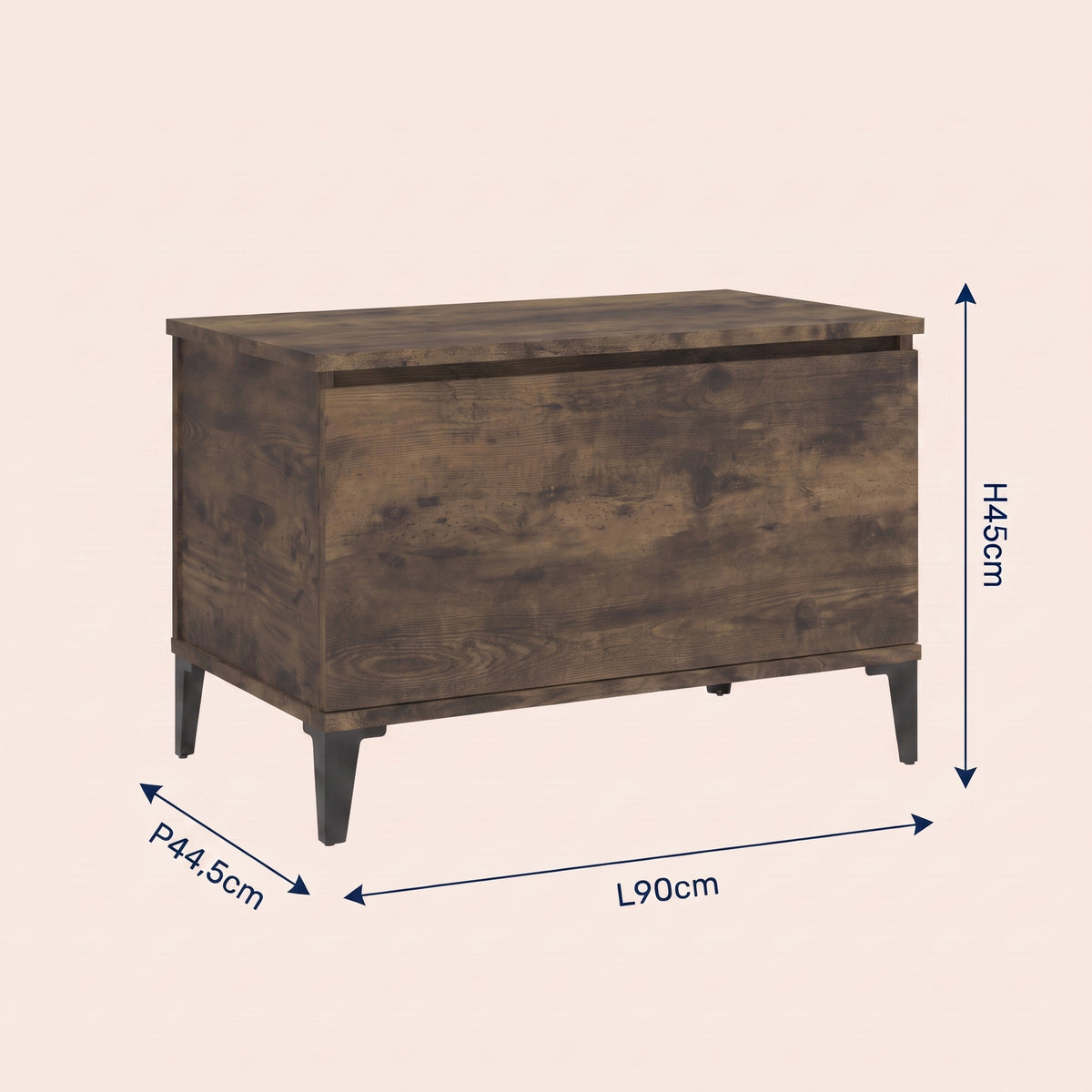 Dimensions de la table basse relevable Elva chêne fumé #Dimensions_90 × 44,5 × 45 cm #Couleur_Chêne fumé