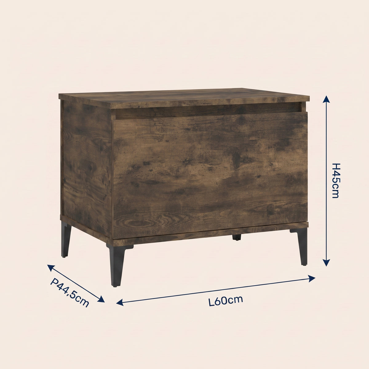 Dimensions de la table basse relevable Elva chêne fumé #Dimensions_60 × 44,5 × 45 cm #Couleur_Chêne fumé