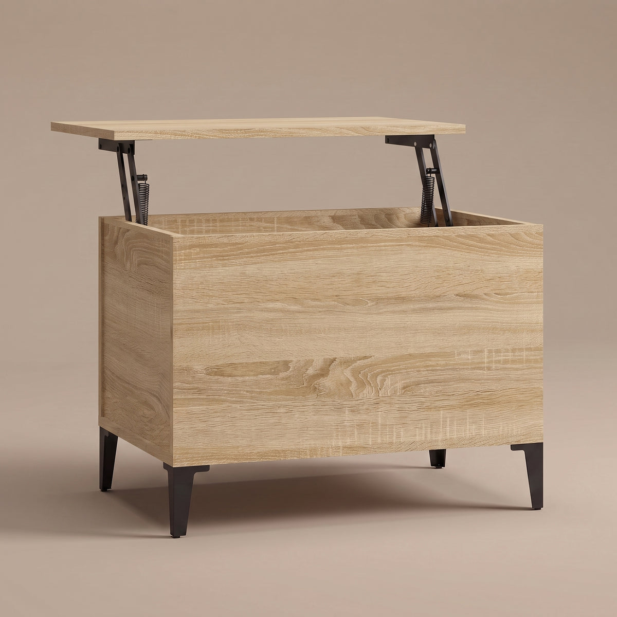 Table basse relevable Elva chêne sonoma, plateau relevé sur double mécanisme à ressorts #Dimensions_60 × 44,5 × 45 cm #Couleur_Chêne sonoma