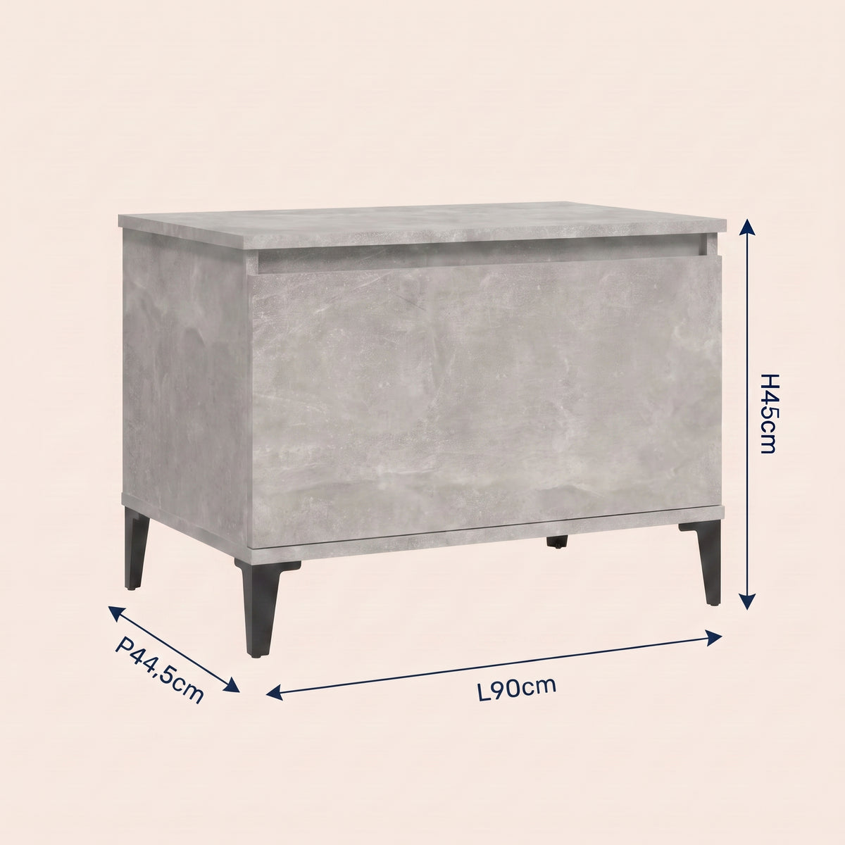 Dimensions de la table basse relevable Elva gris béton #Dimensions_90 × 44,5 × 45 cm #Couleur_Gris béton