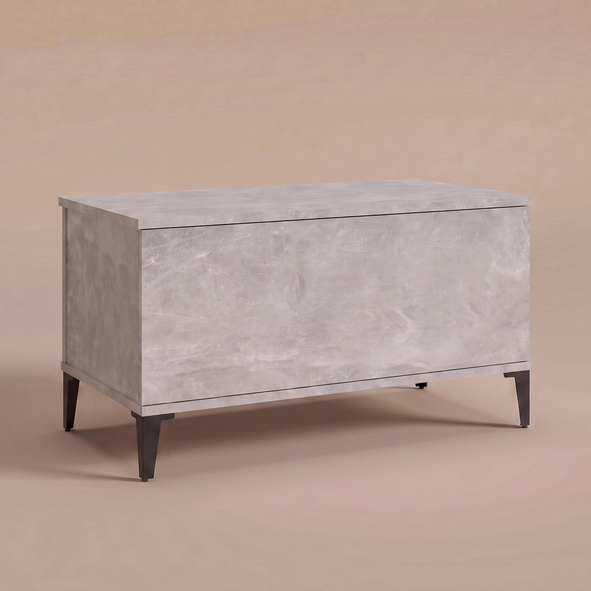 Table basse relevable Elva gris béton fermée, pieds effilés en métal noir #Dimensions_90 × 44,5 × 45 cm #Couleur_Gris béton
