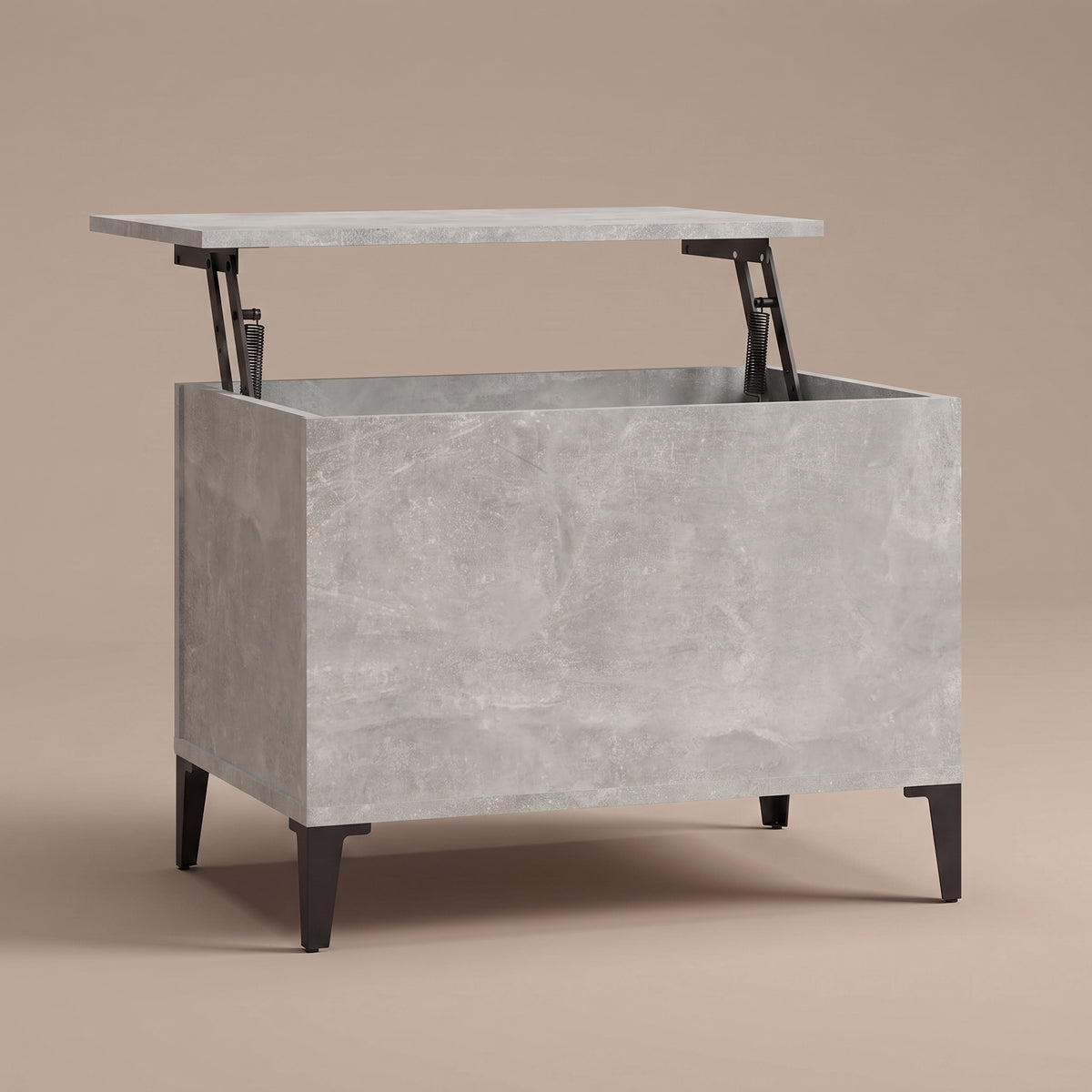 Table basse relevable Elva gris béton, plateau relevé sur double mécanisme à ressorts #Dimensions_60 × 44,5 × 45 cm #Couleur_Gris béton