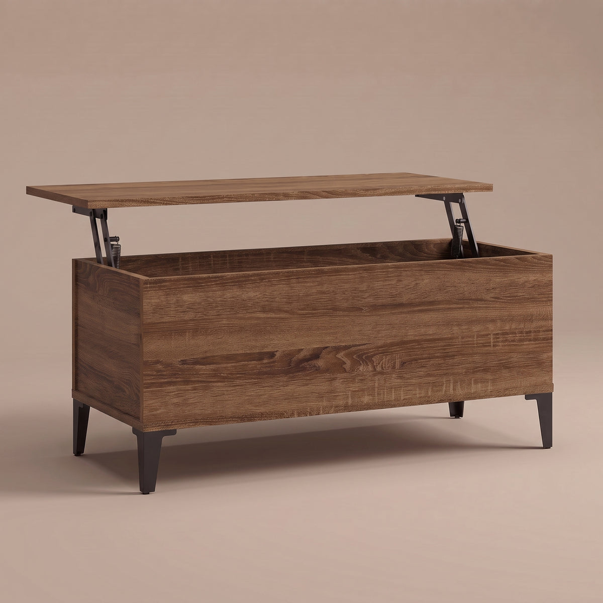 Table basse relevable Elva chêne marron, plateau relevé sur double mécanisme à ressorts #Dimensions_90 × 44,5 × 45 cm #Couleur_Chêne marron
