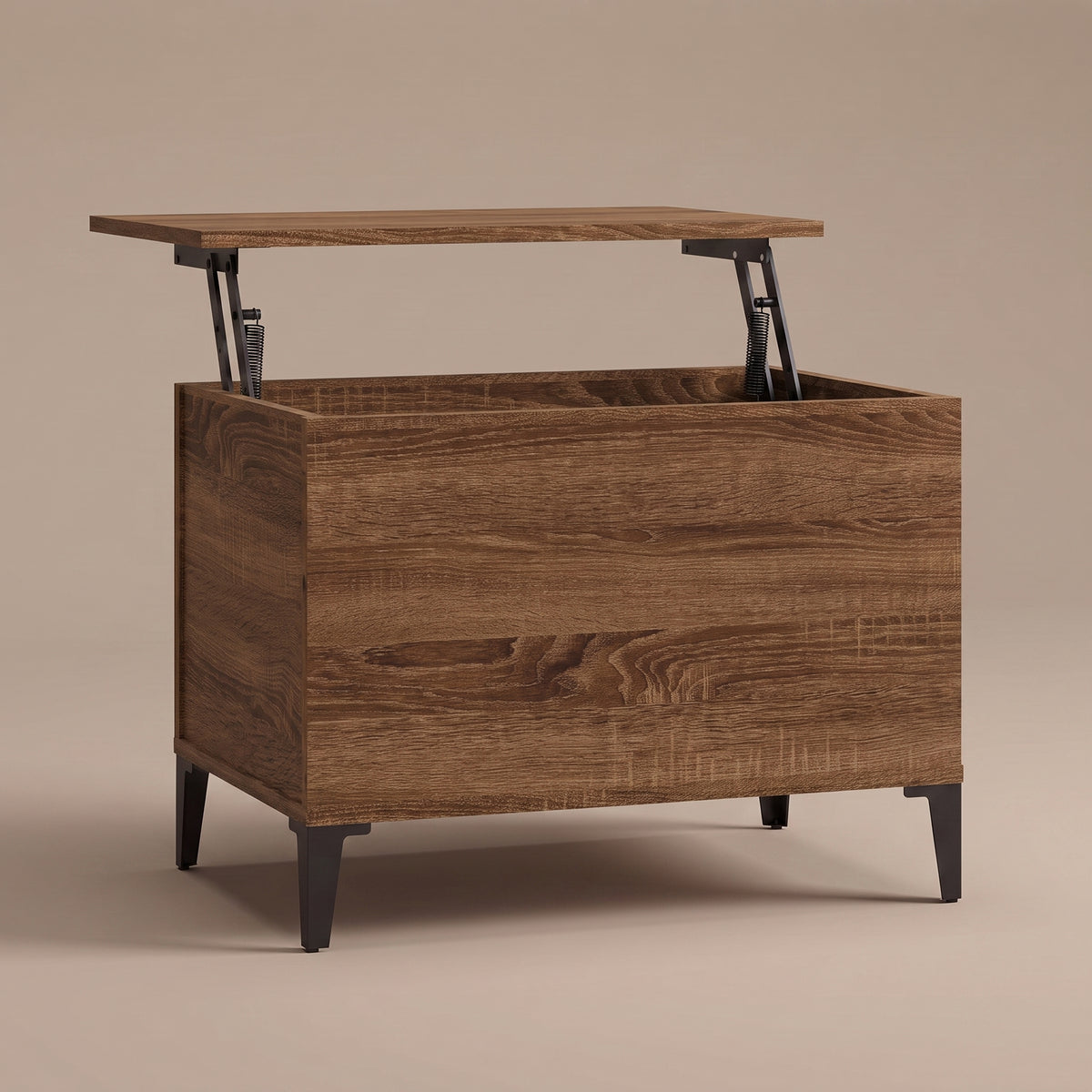 Table basse relevable Elva chêne marron, plateau relevé sur double mécanisme à ressorts #Dimensions_60 × 44,5 × 45 cm #Couleur_Chêne marron