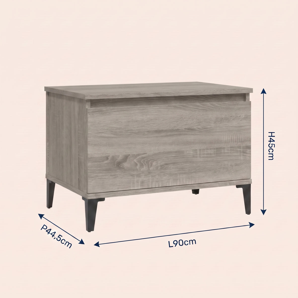 Dimensions de la table basse relevable Elva sonoma gris #Dimensions_90 × 44,5 × 45 cm #Couleur_Sonoma gris