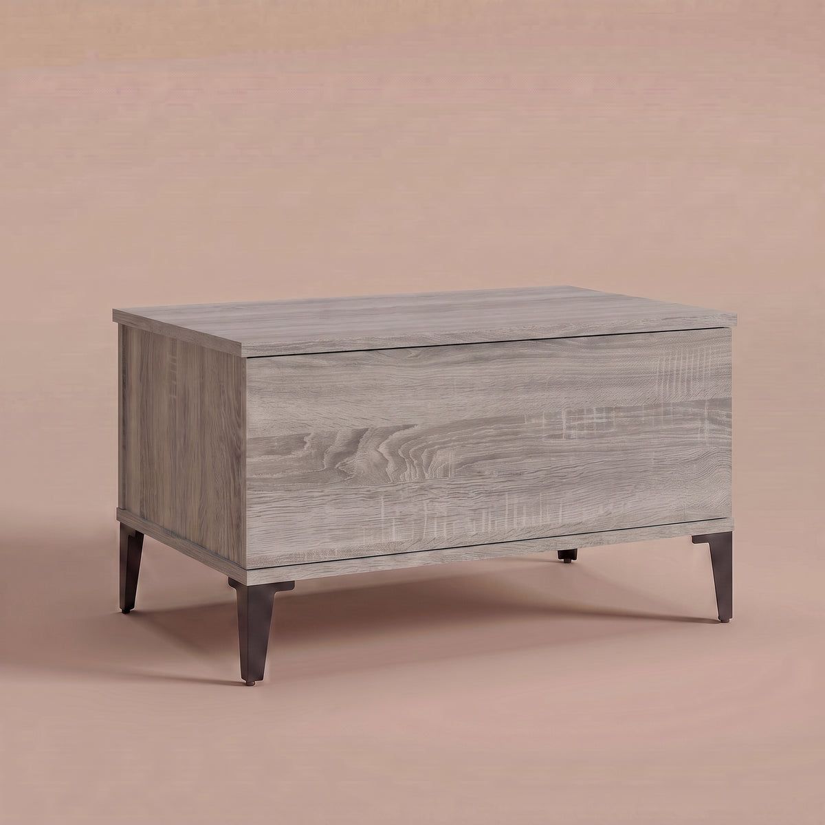 Table basse relevable Elva sonoma gris fermée, pieds effilés en métal noir #Dimensions_90 × 44,5 × 45 cm #Couleur_Sonoma gris