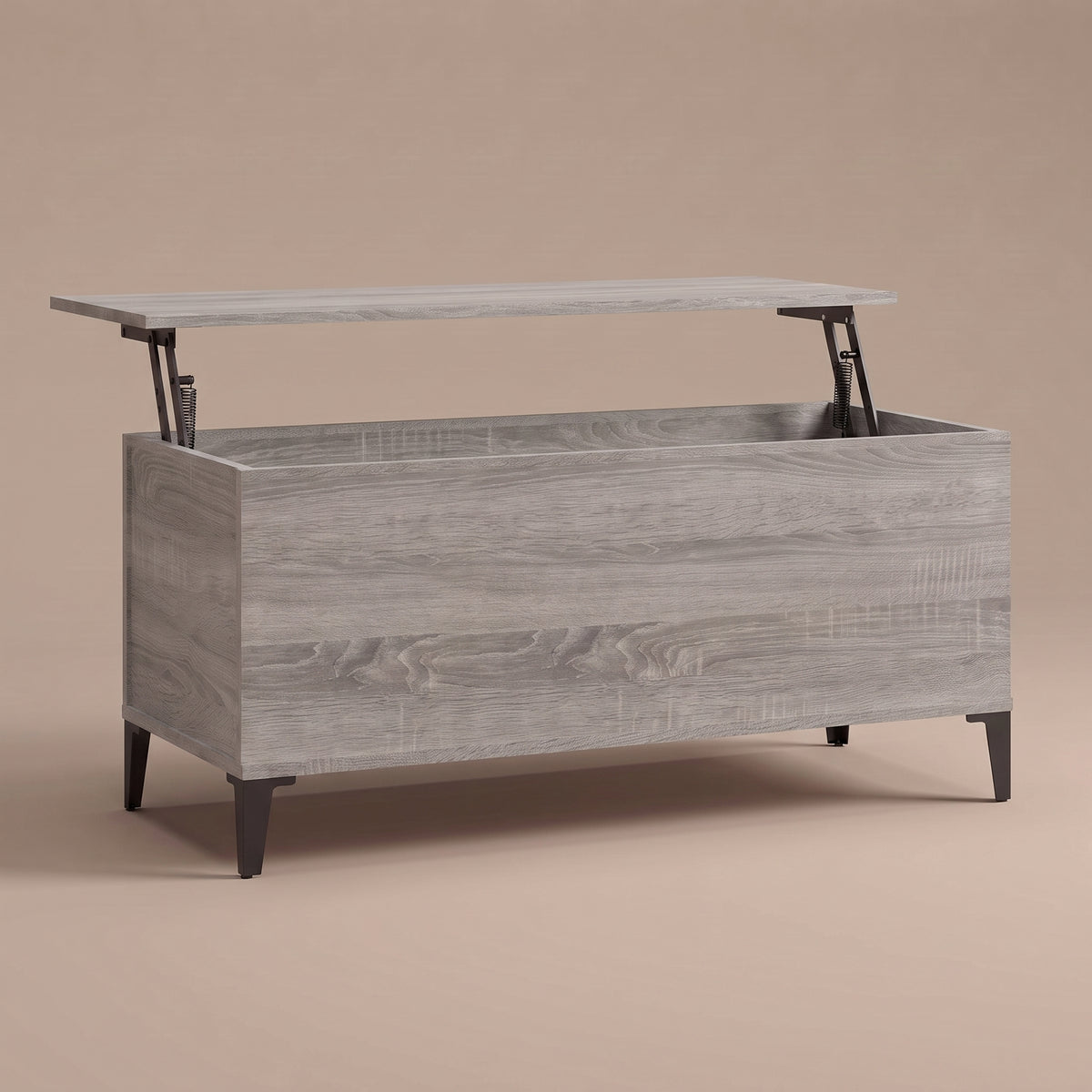 Table basse relevable Elva sonoma gris, plateau relevé sur double mécanisme à ressorts #Dimensions_90 × 44,5 × 45 cm #Couleur_Sonoma gris