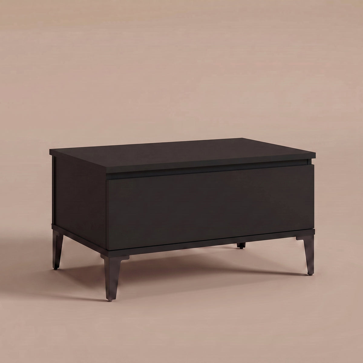 Table basse relevable Elva noir fermée, pieds effilés en métal noir #Dimensions_90 × 44,5 × 45 cm #Couleur_Noir