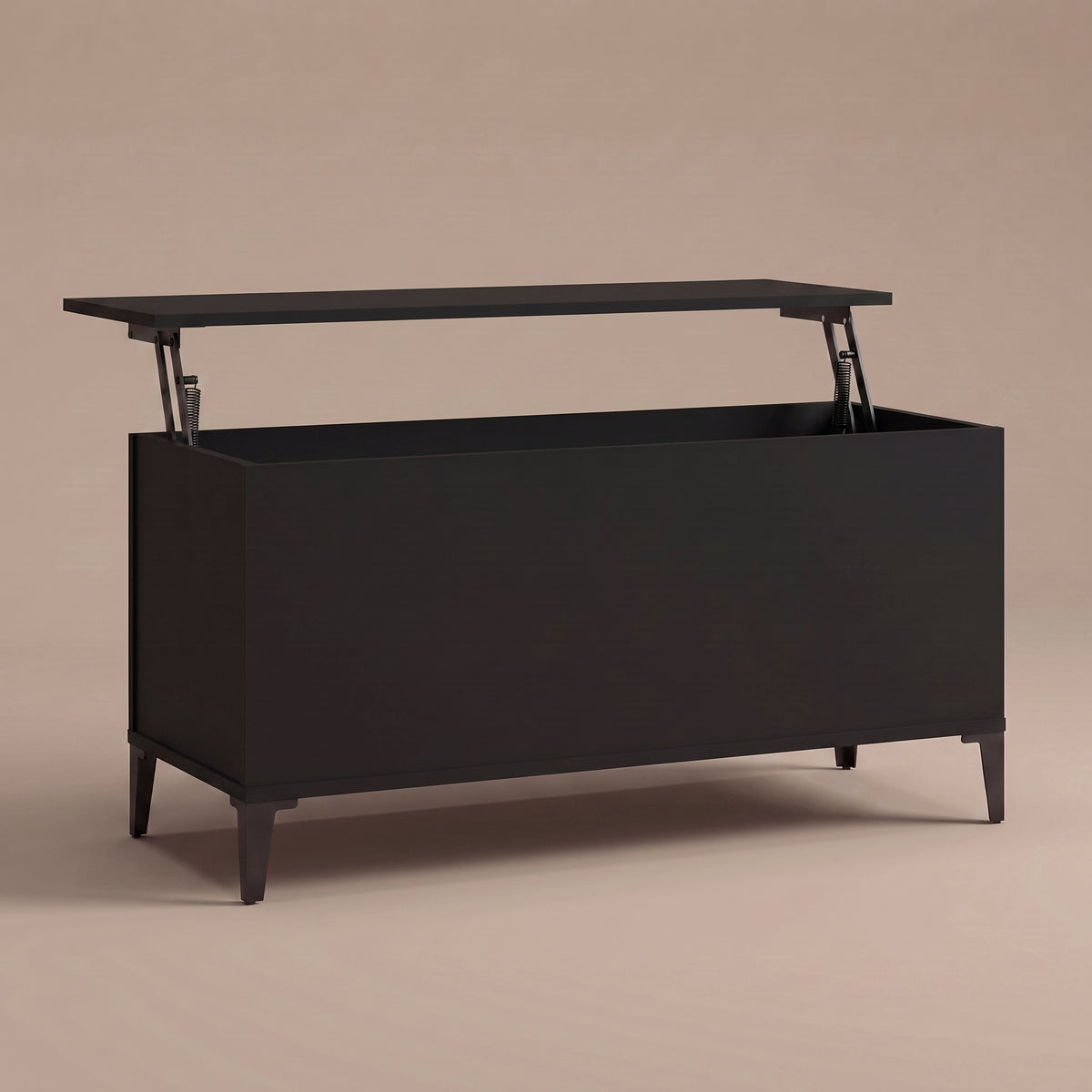 Table basse relevable Elva noir, plateau relevé sur double mécanisme à ressorts #Dimensions_90 × 44,5 × 45 cm #Couleur_Noir