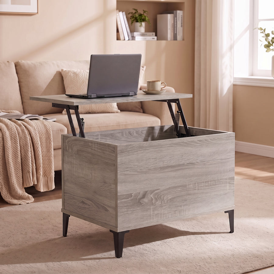 Table basse relevable Elva sonoma gris, plateau relevé en bureau d’appoint