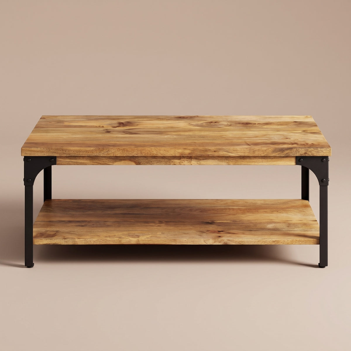 Table bois et acier Forgia, bois artisanal – vue de face #Couleur_Bois artisanal
