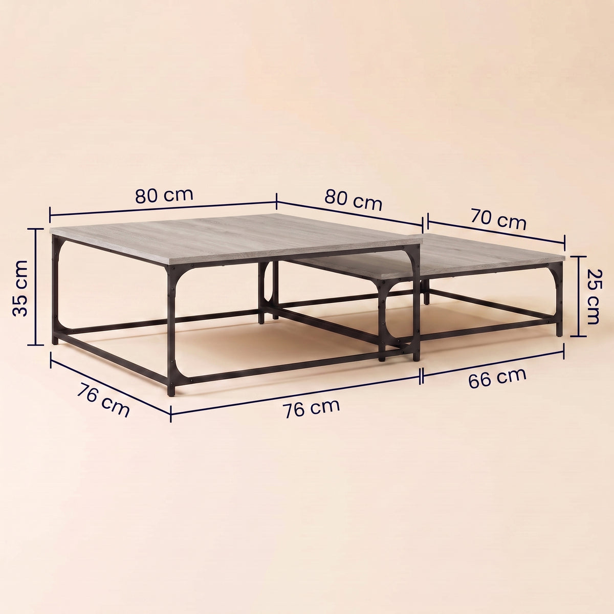 Dimensions des Gemella : 80 x 80 x 35 cm et 70 x 70 x 25 cm #Couleur_Sonoma Gris