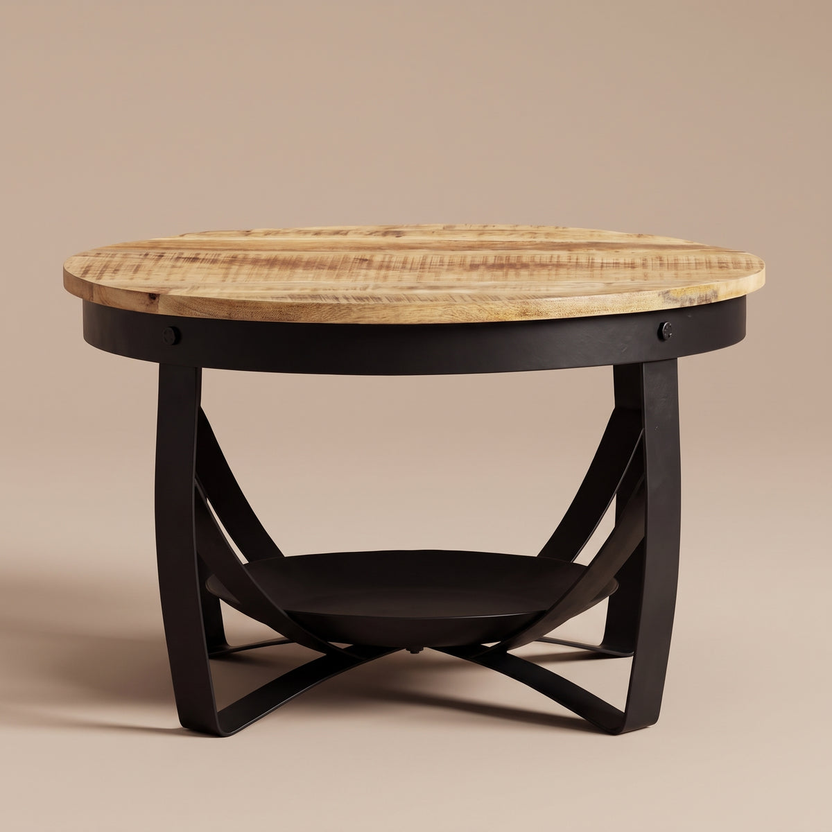 Table Halo bois naturel, plateau manguier sur anneau de fer noir, profil #Couleur_Bois naturel