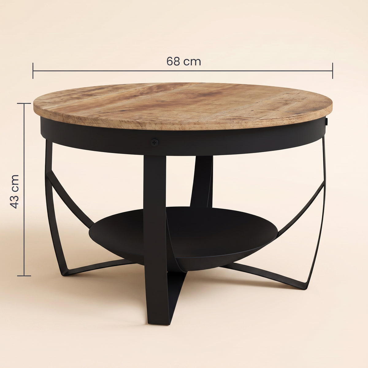 Dimensions de la table Halo : 68 cm de diamètre, 43 cm de haut #Couleur_Bois naturel