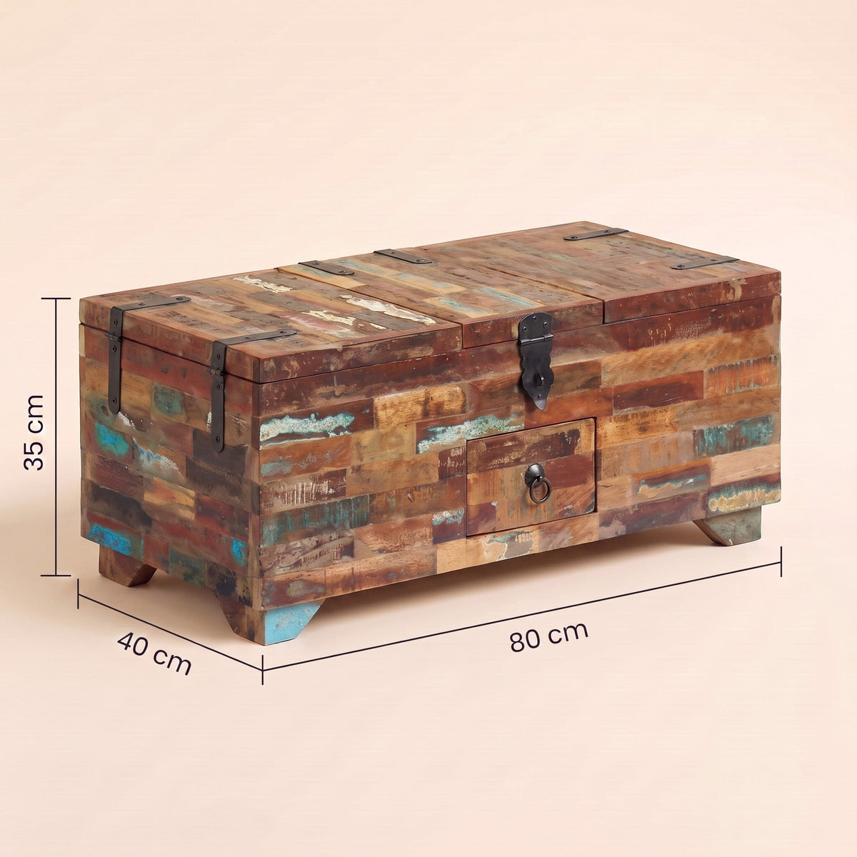 Dimensions du coffre Madera : 80 × 40 cm, hauteur 35 cm #Couleur_Bois coloré