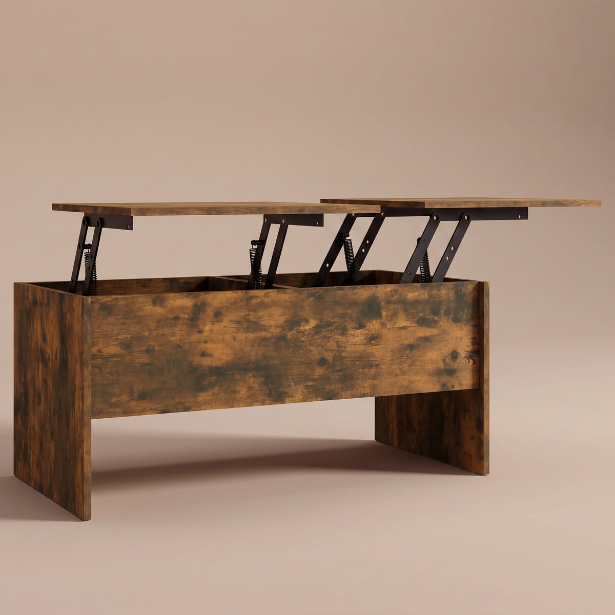 Table relevable Maela, chêne fumé, 102 × 50,5 × 46,5 cm, plateaux relevés sur vérins #Couleur_Chêne fumé #Dimensions_102 × 50,5 × 46,5 cm