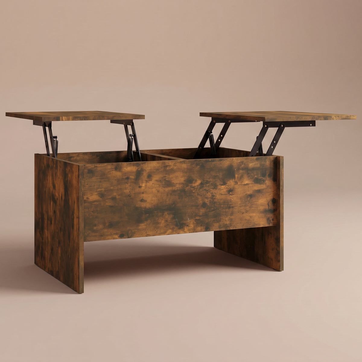Table relevable Maela, chêne fumé, 80 × 50,5 × 41,5 cm, plateaux relevés sur vérins #Couleur_Chêne fumé #Dimensions_80 × 50,5 × 41,5 cm