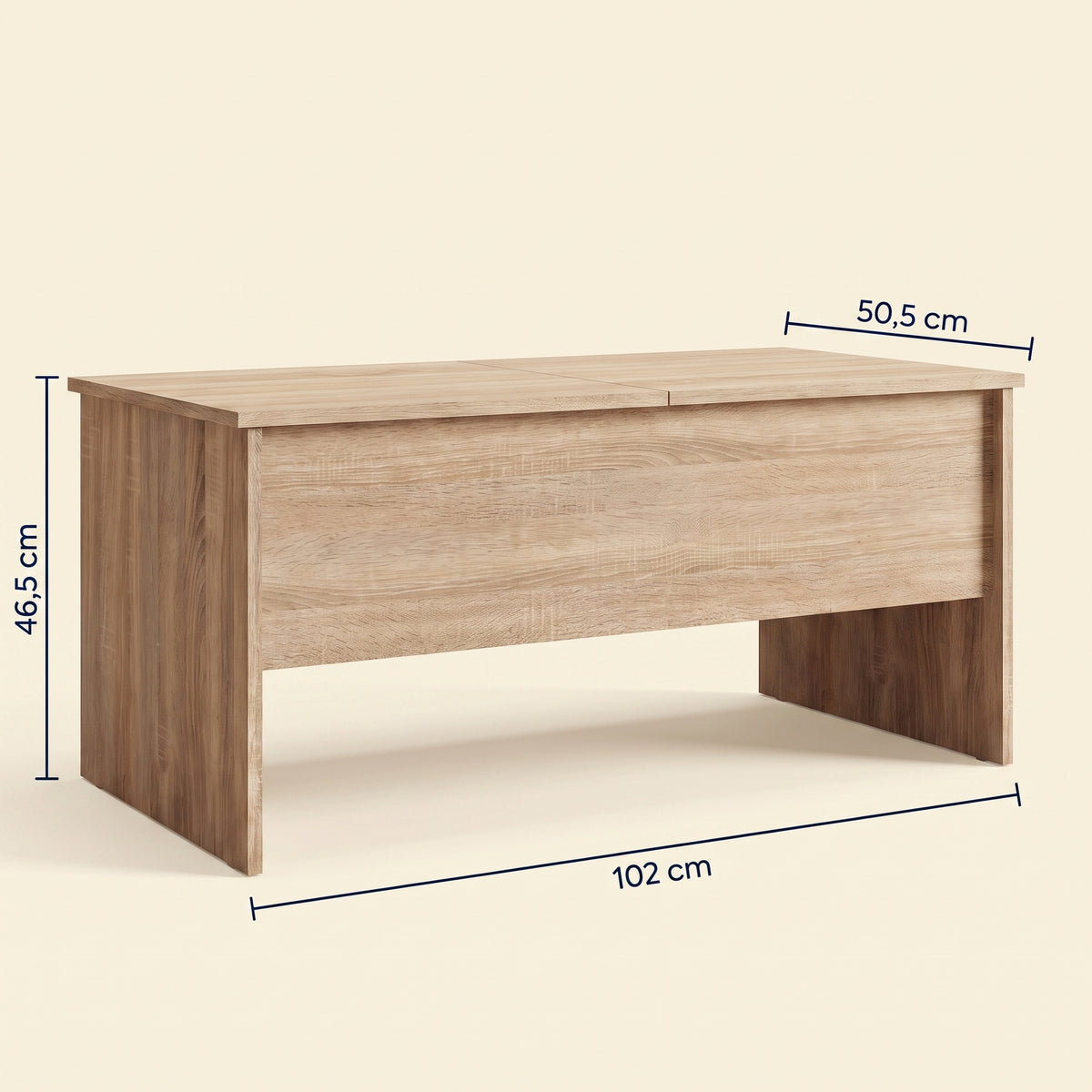 Table relevable Maela, chêne sonoma, 102 × 50,5 × 46,5 cm, dimensions #Couleur_Chêne Sonoma #Dimensions_102 × 50,5 × 46,5 cm