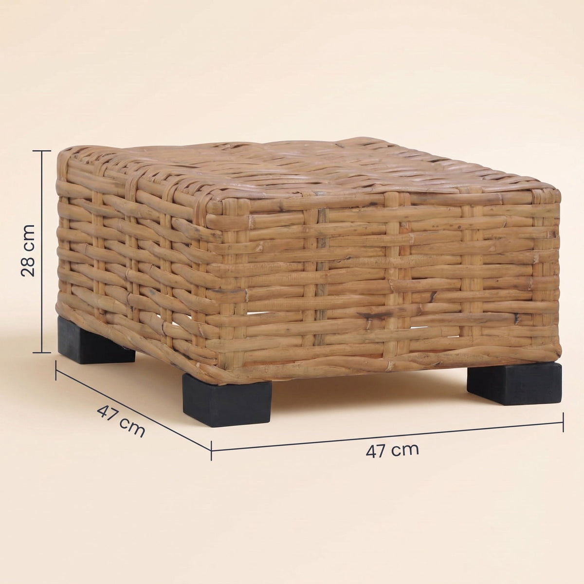 Dimensions de la table Malou : 47 × 47 cm, hauteur 28 cm