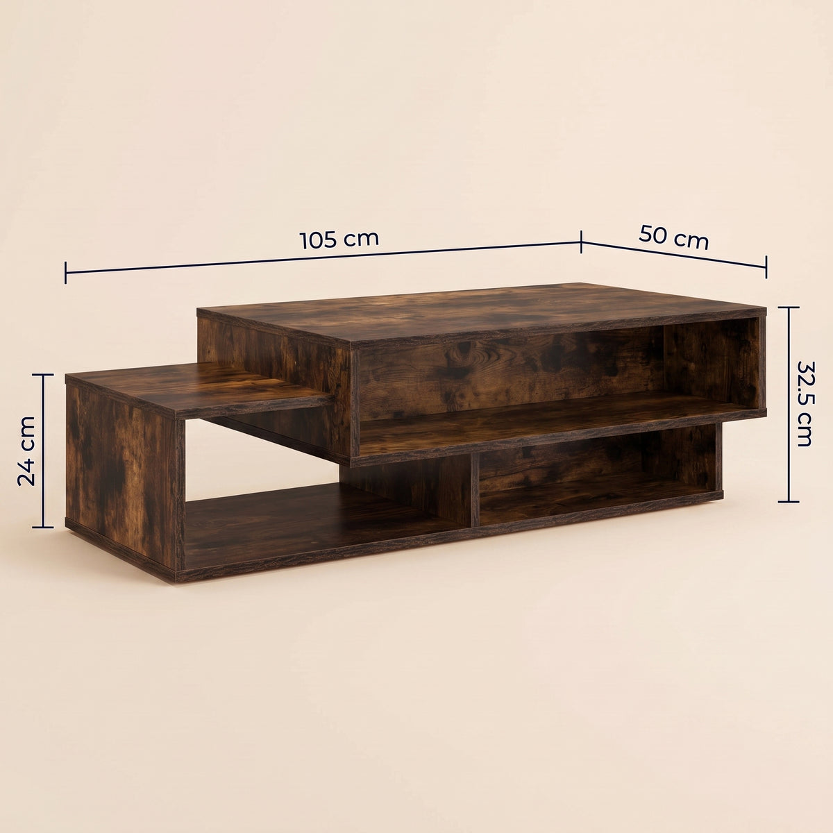Table avec étagère Mezza, chêne fumé, dimensions 105 x 50 cm, 32,5 cm de haut #Couleur_Chêne fumé