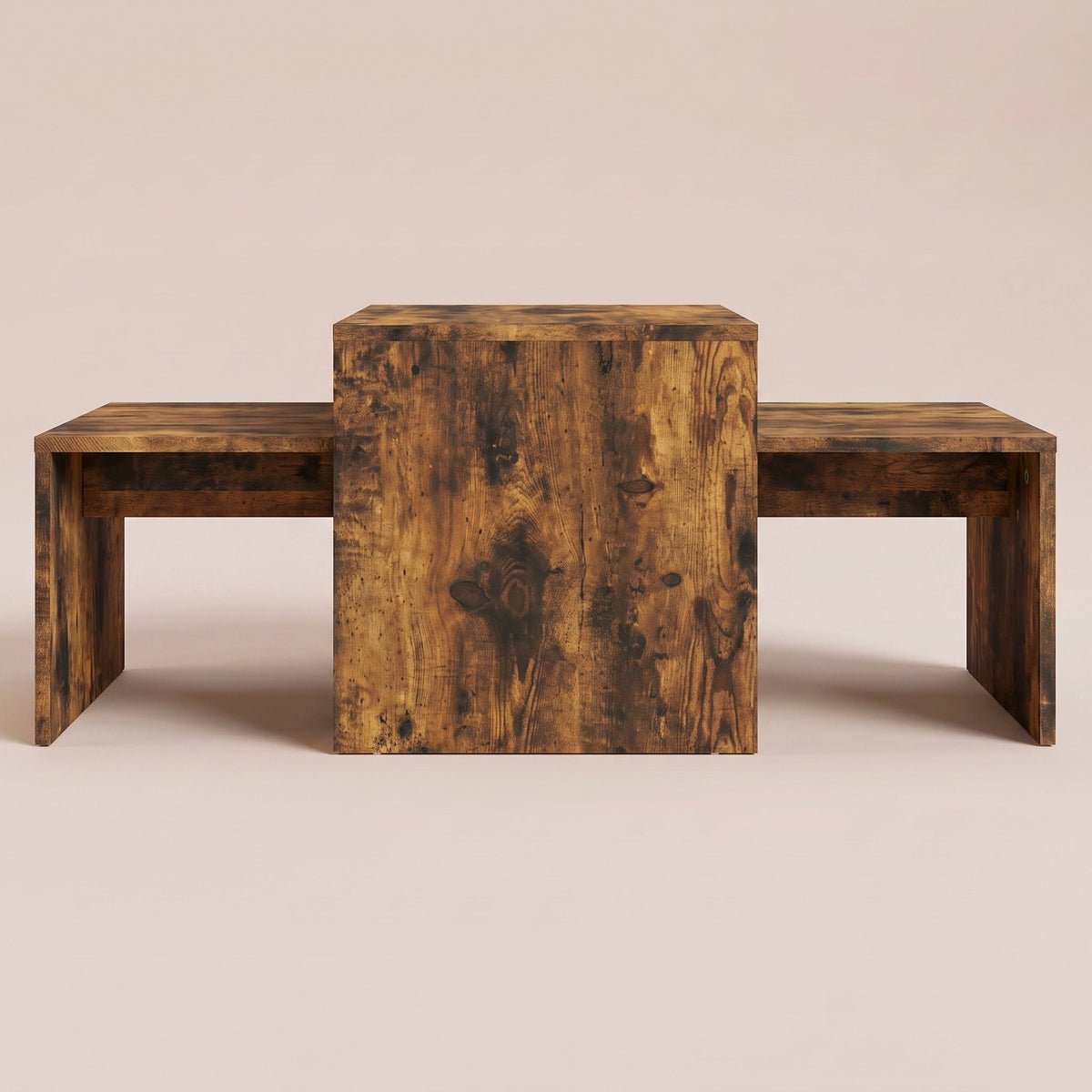 Tables gigognes Nesta chêne fumé, vue de face #Couleur_Chêne fumé