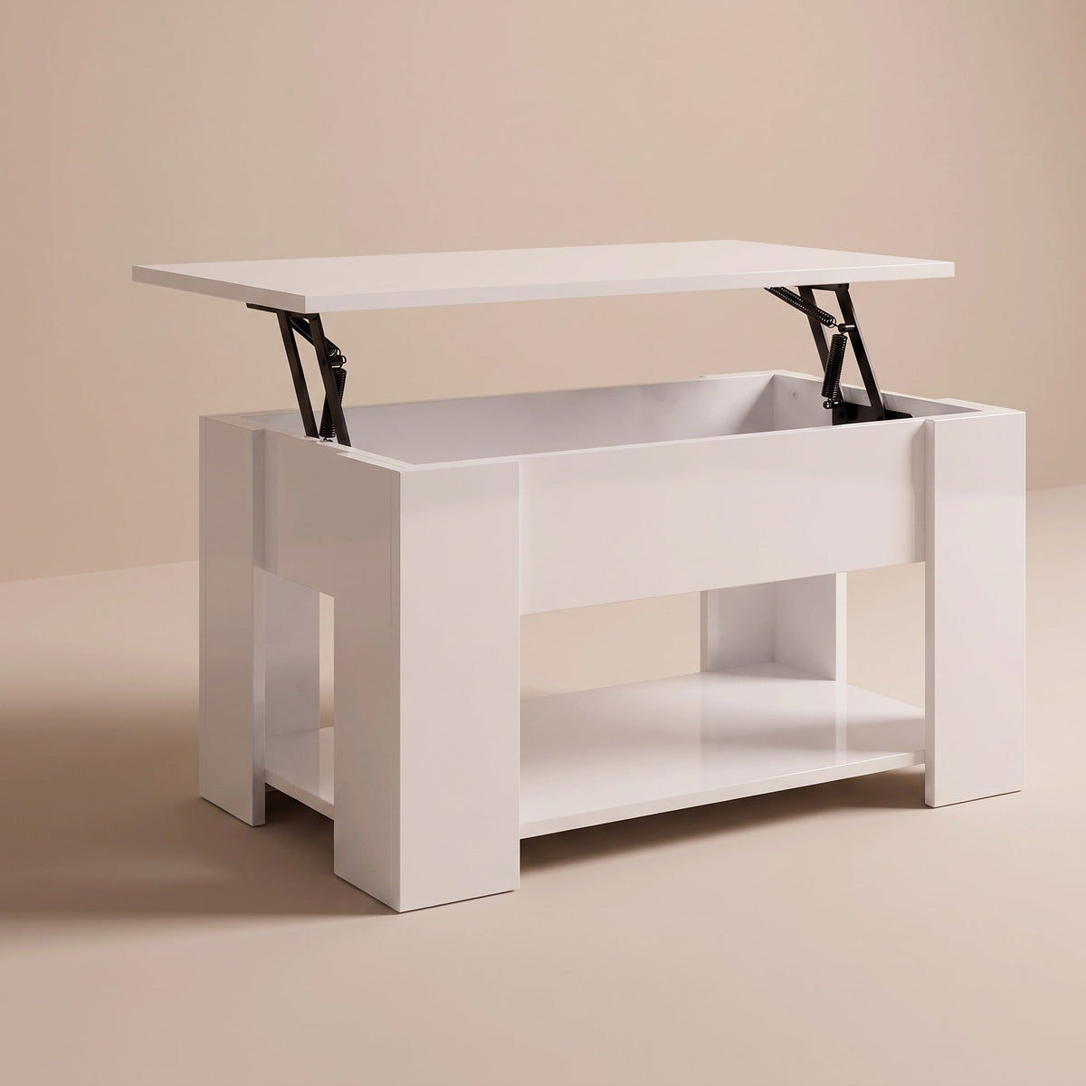Table basse relevable Onda 79 cm en blanc brillant, plateau relevé #Dimensions_79 × 49 × 41 cm #Couleur_Blanc brillant