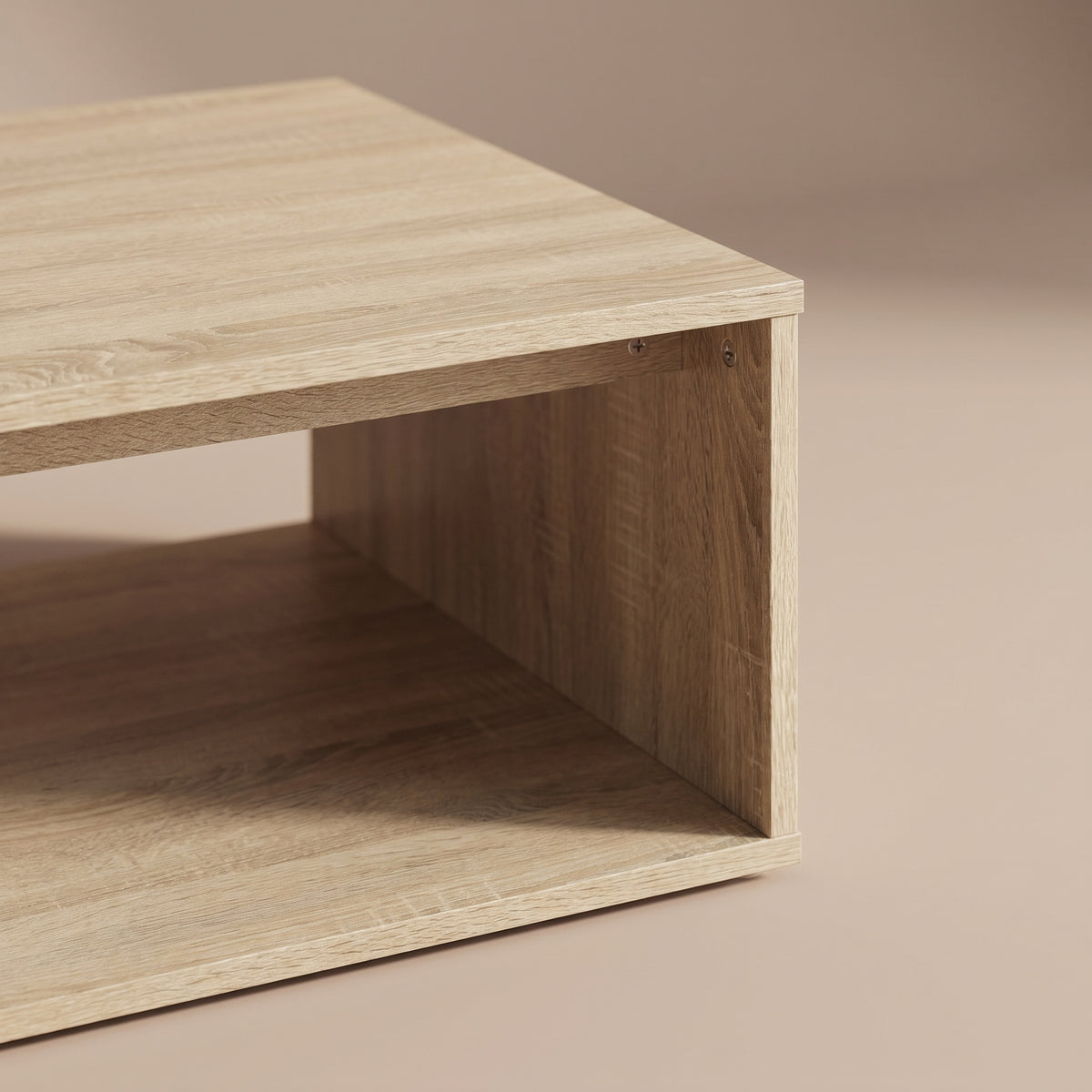 Table basse Otava, chêne sonoma, zoom coin et débord #Couleur_Chêne sonoma