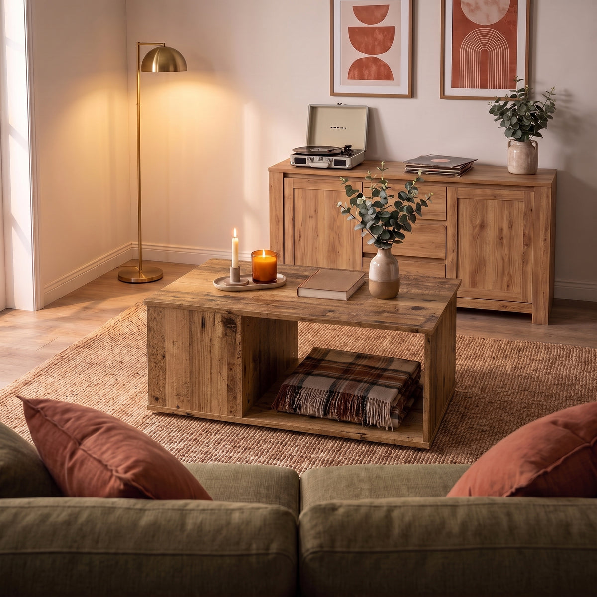 Table basse Otava, vieux bois, ambiance soirée #Couleur_Vieux bois