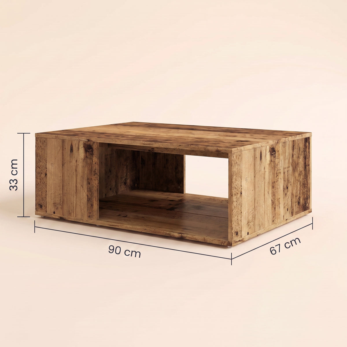 Table basse Otava, vieux bois, dimensions 90 × 67 × 33 cm #Couleur_Vieux bois