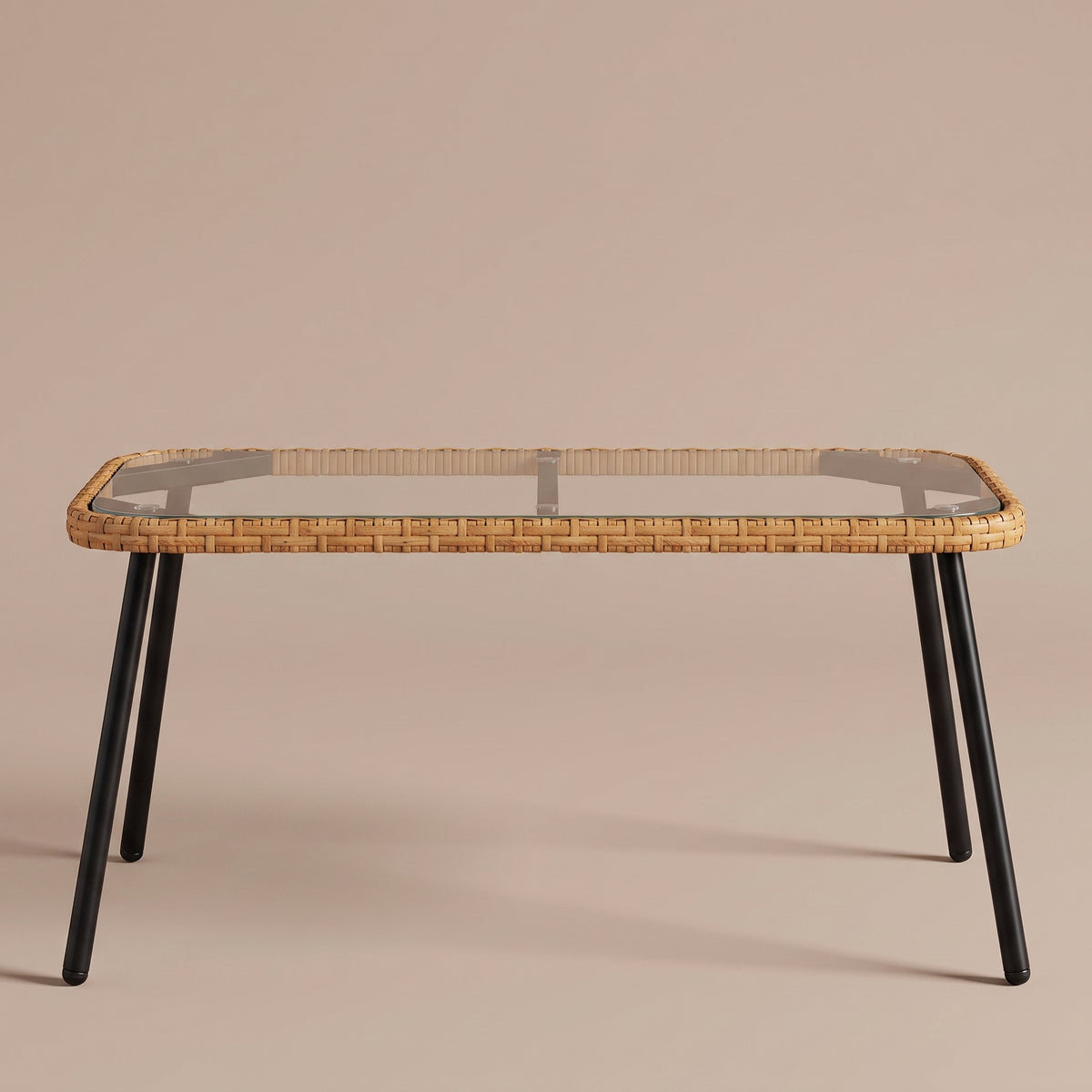 Table en polyrotin Palma, marron et noir, vue de face #Couleur_Marron et noir