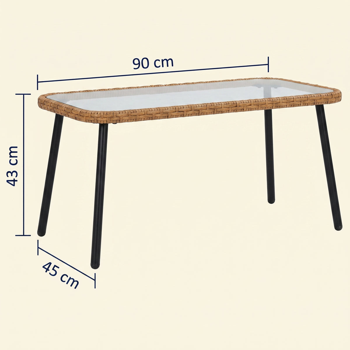 Table en polyrotin Palma, marron et noir, dimensions 90 × 45 × 43 cm #Couleur_Marron et noir