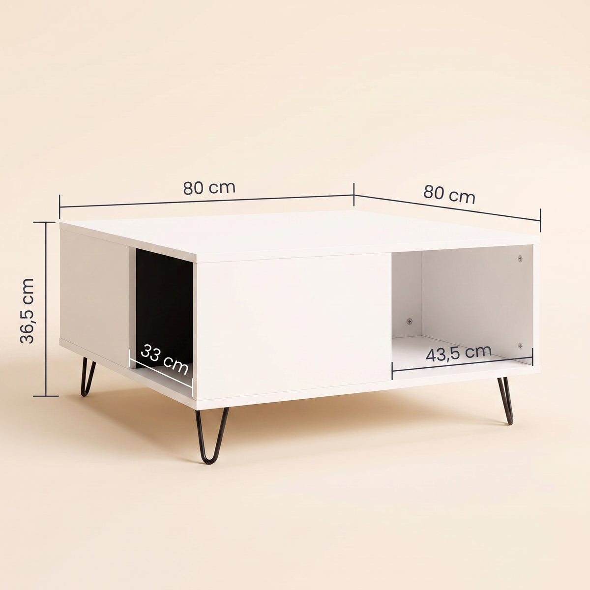 Table avec rangement Quadra, blanc, dimensions 80 × 80 × 36,5 cm #Couleur_Blanc