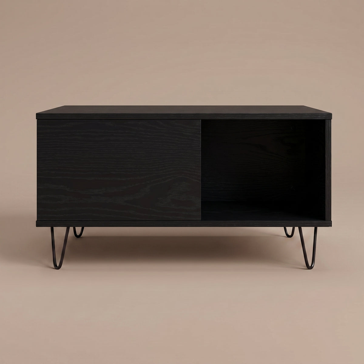 Table avec rangement Quadra, chêne noir, vue de face #Couleur_Chêne noir