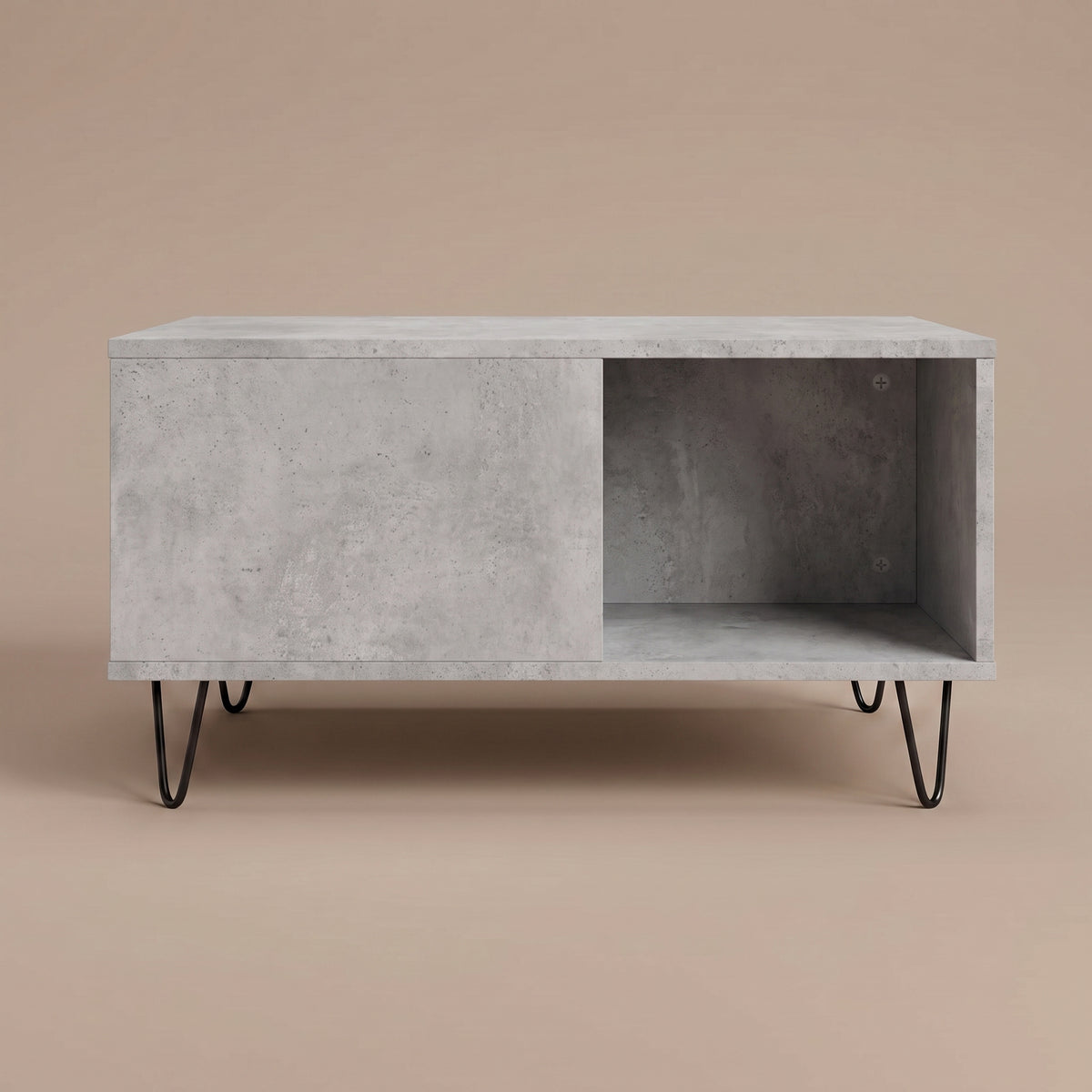 Table avec rangement Quadra, gris béton, vue de face #Couleur_Gris béton