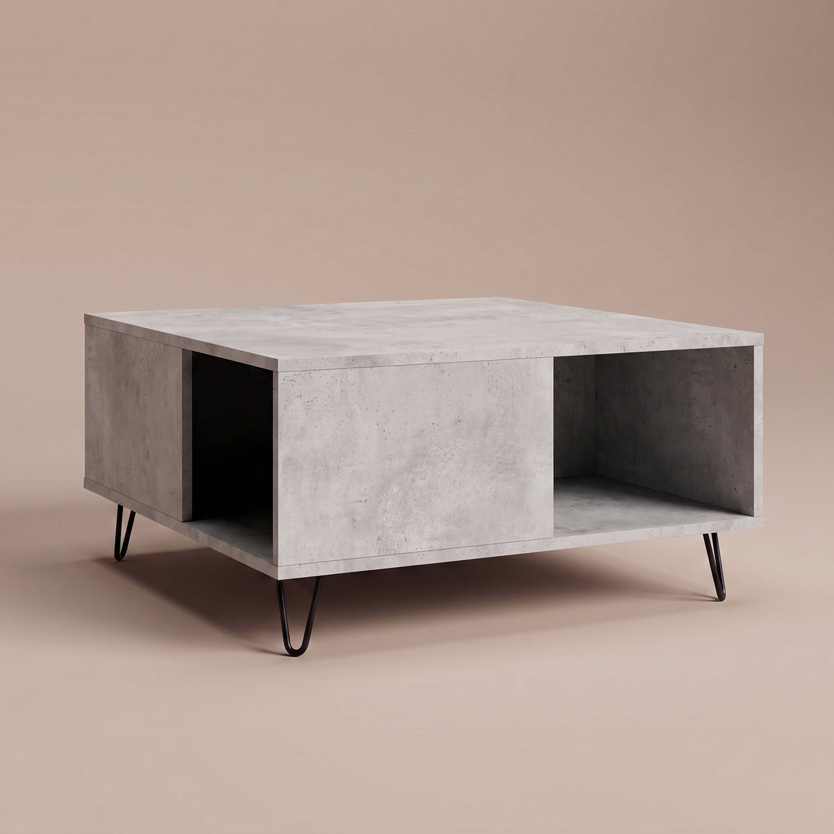 Table avec rangement Quadra, gris béton, vue 3/4 #Couleur_Gris béton
