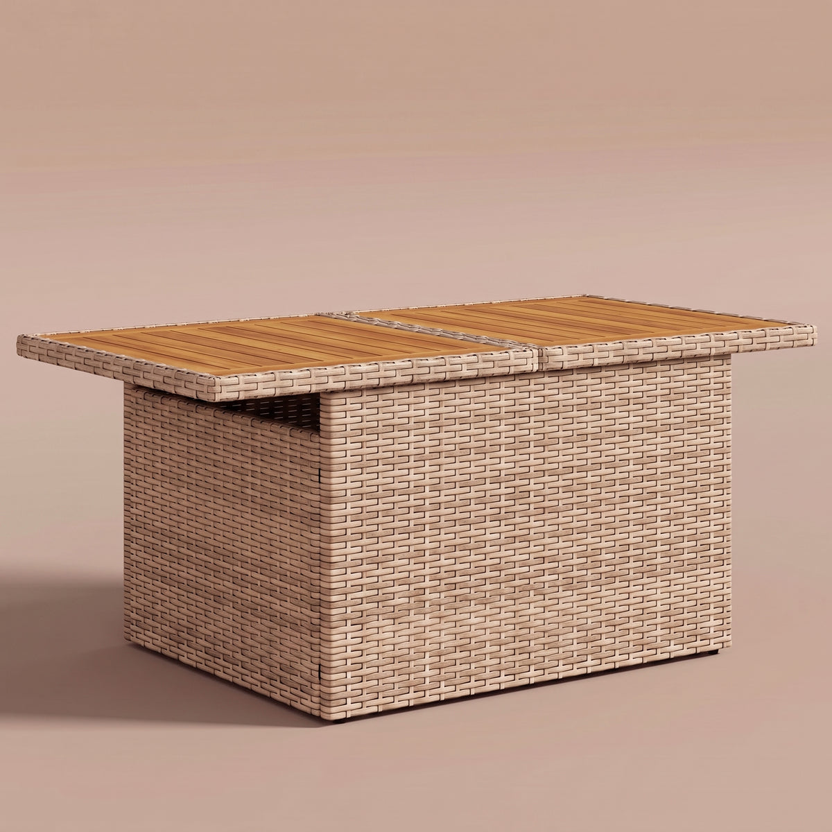 Table de jardin reglable Riviera, plateau bois, resine tressee beige, position basse 44 cm #Matériau_Bois #Couleur_Beige