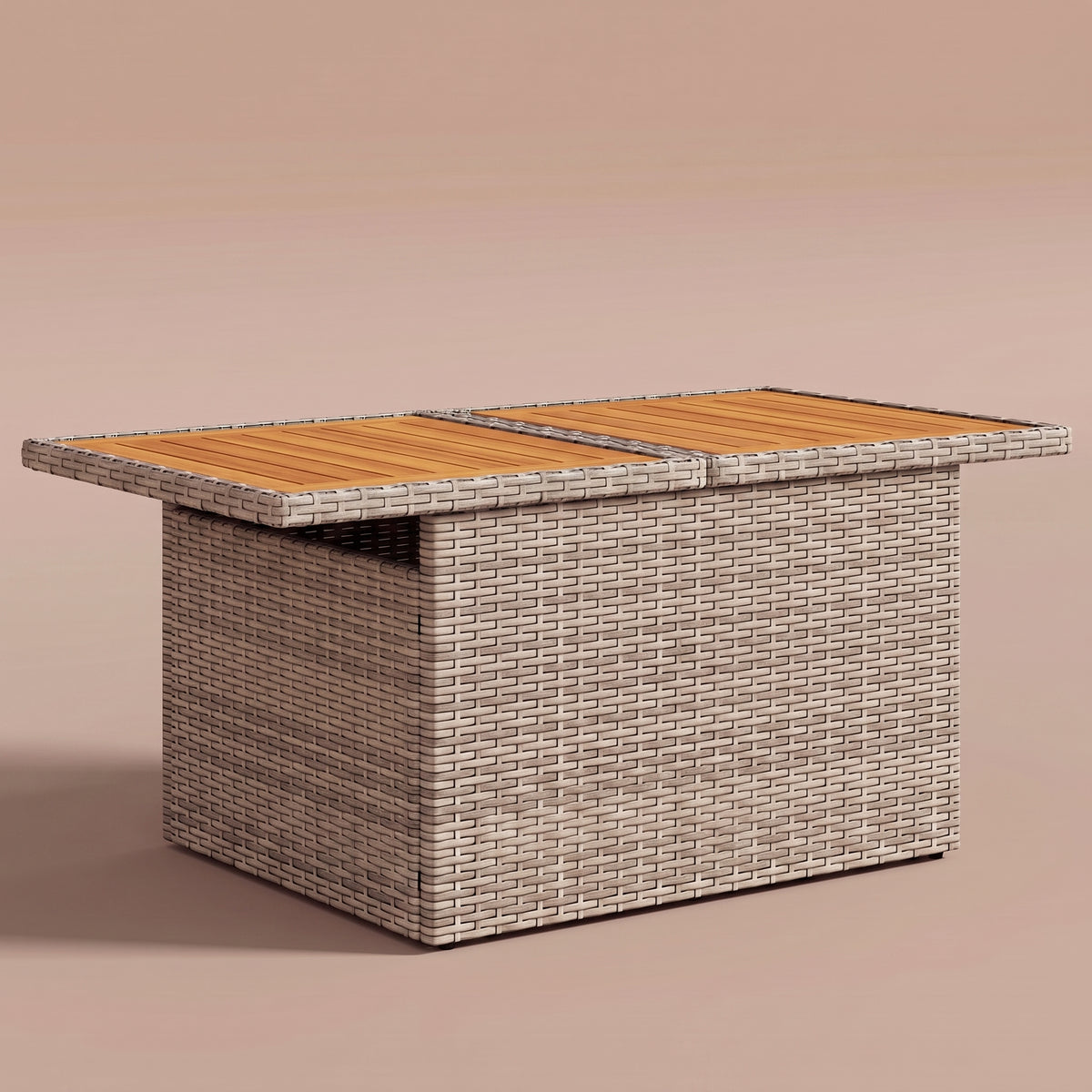 Table de jardin reglable Riviera, plateau bois, resine tressee gris, position basse 44 cm #Matériau_Bois #Couleur_Gris