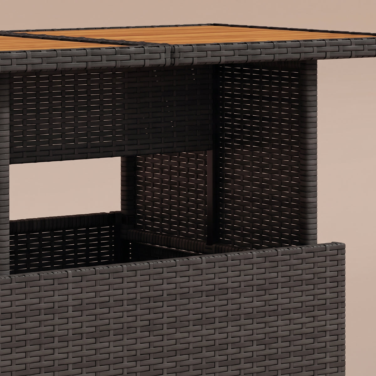 Table de jardin reglable Riviera, plateau bois, resine tressee noir, zoom matiere #Matériau_Bois #Couleur_Noir