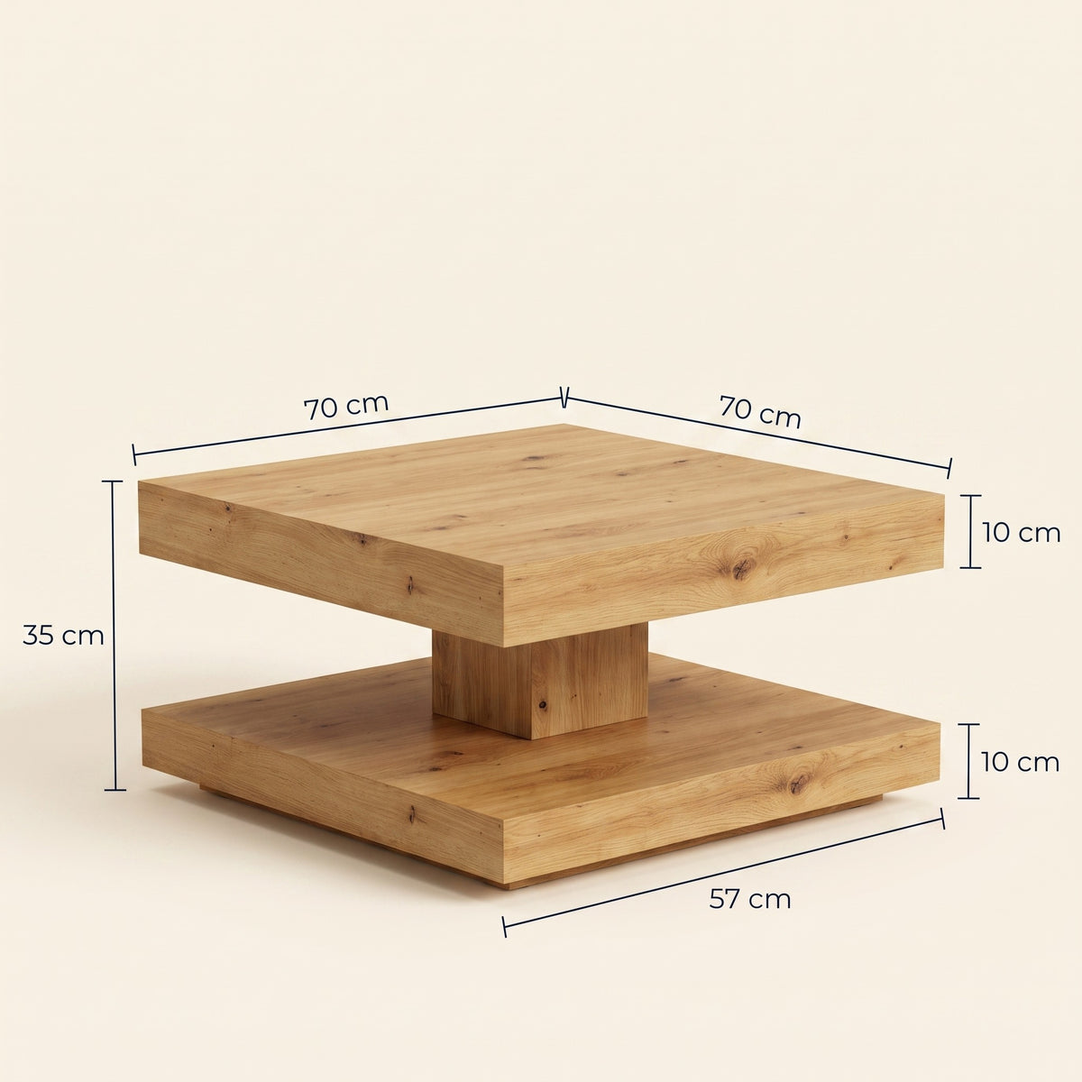 Table basse rotative Rondo, chêne artisanal – dimensions 70 × 70 × 35 cm #Dimensions_70 × 70 × 35 cm #Couleur_Chêne artisanal