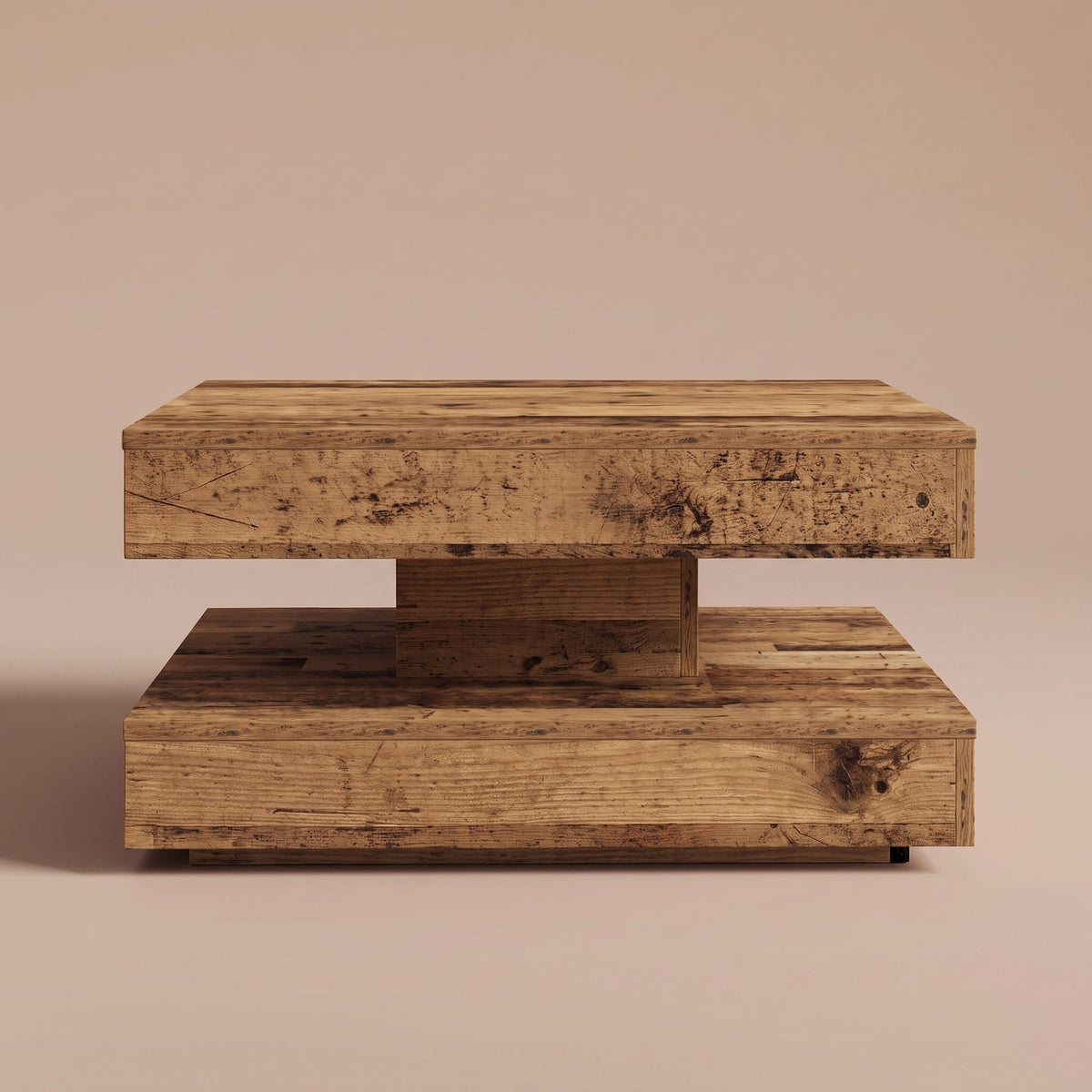 Table basse rotative Rondo, vieux bois – vue de face #Couleur_Vieux bois