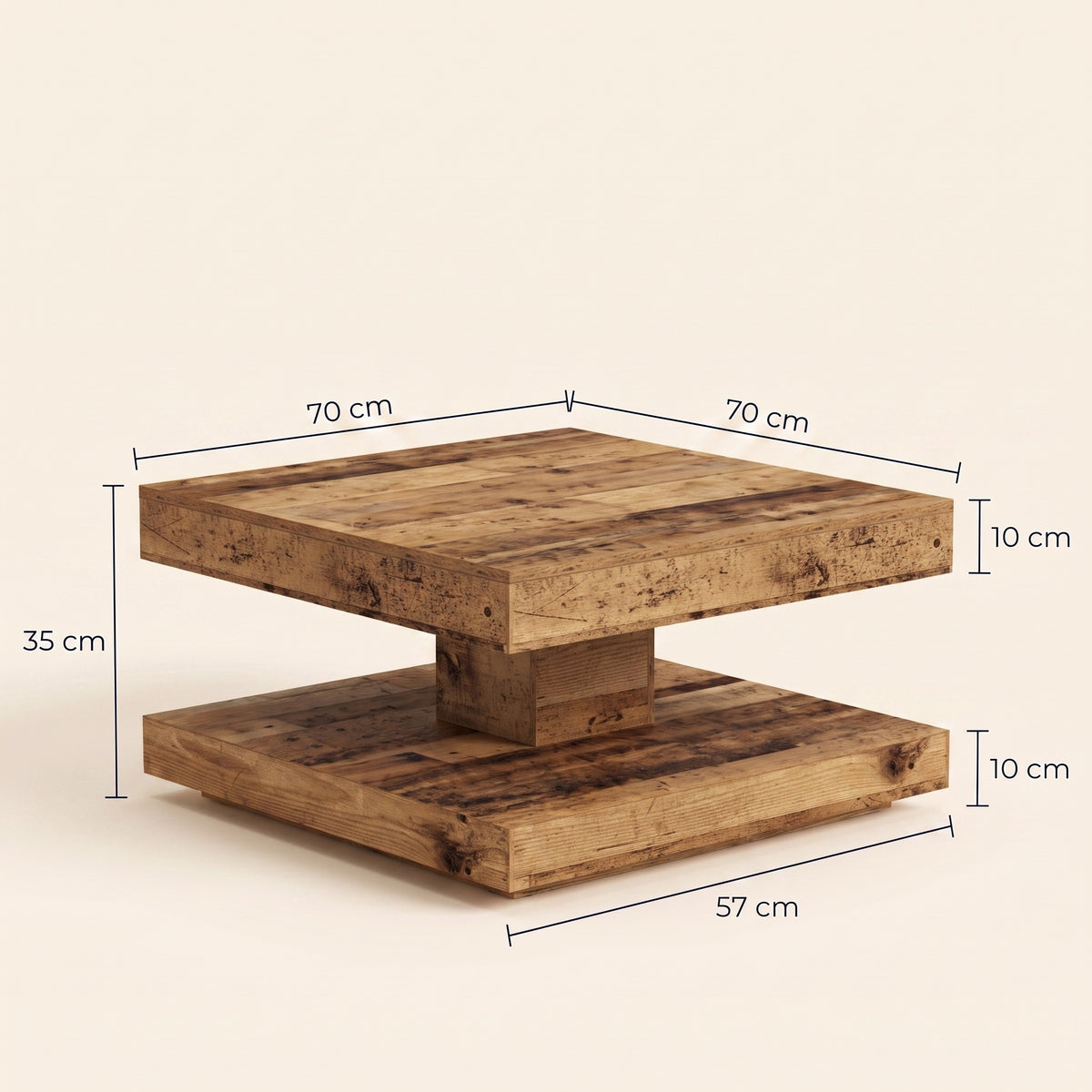 Table basse rotative Rondo, vieux bois – dimensions 70 × 70 × 35 cm #Dimensions_70 × 70 × 35 cm #Couleur_Vieux bois