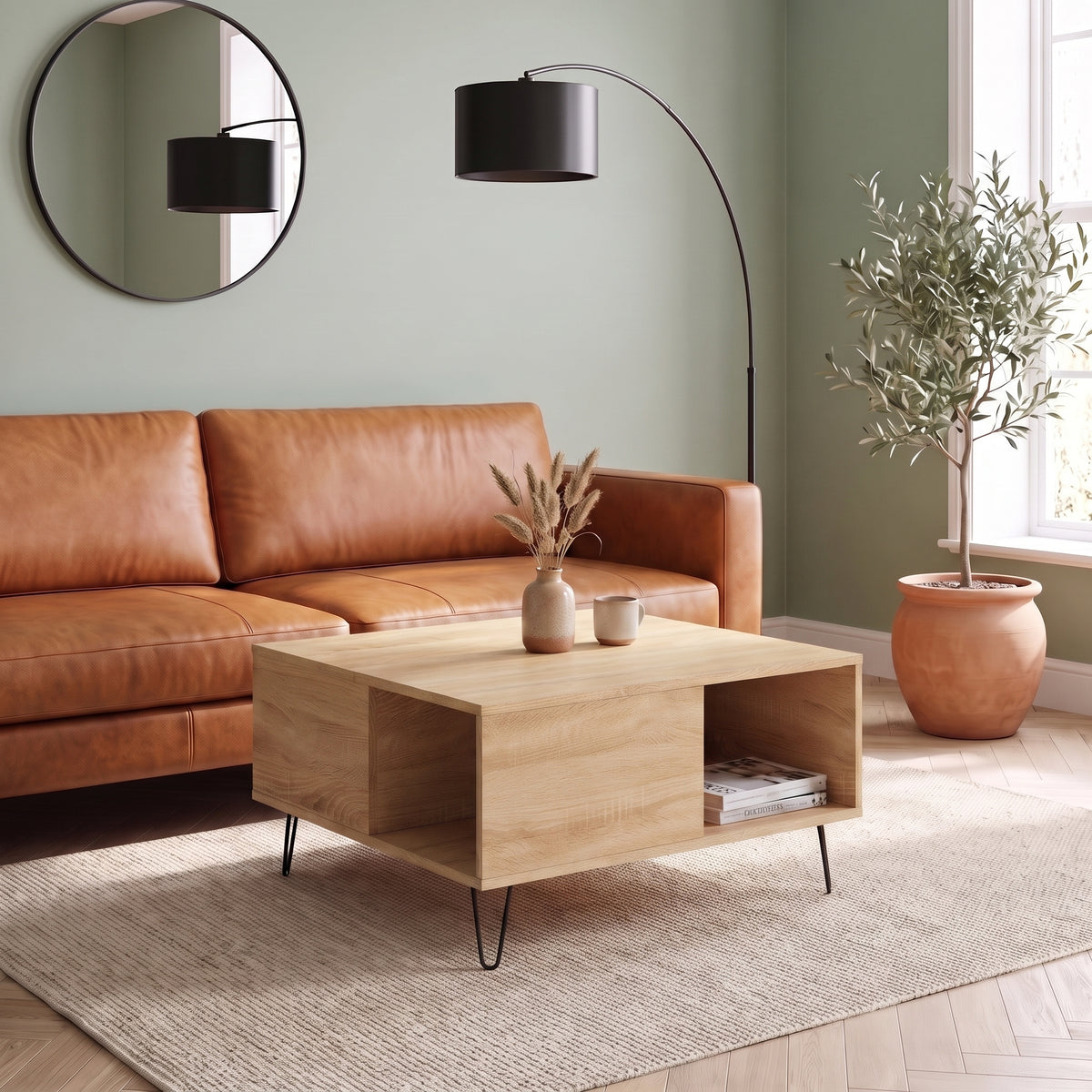 Table Savia chêne sonoma dans un salon lumineux #Couleur_Chêne sonoma