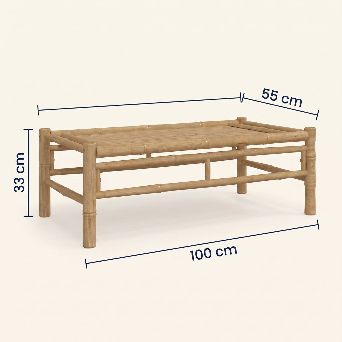 Table en bambou Sena, dimensions 100 × 55 × 33 cm