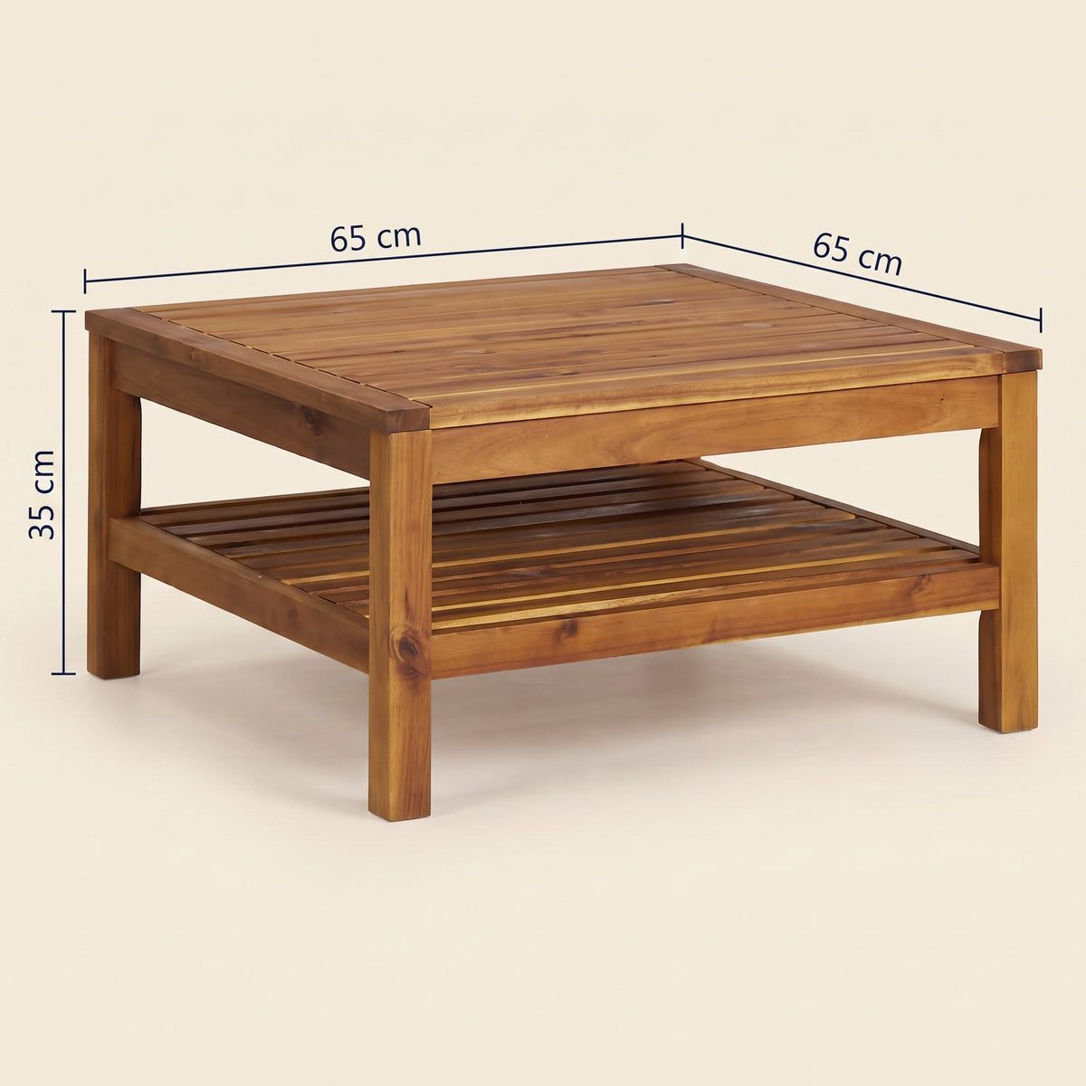 Dimensions de la table Soléa : 65 x 65 cm, 35 cm de haut