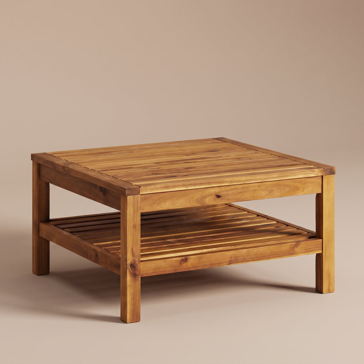 Table basse d'extérieur en acacia Soléa, vue 3/4