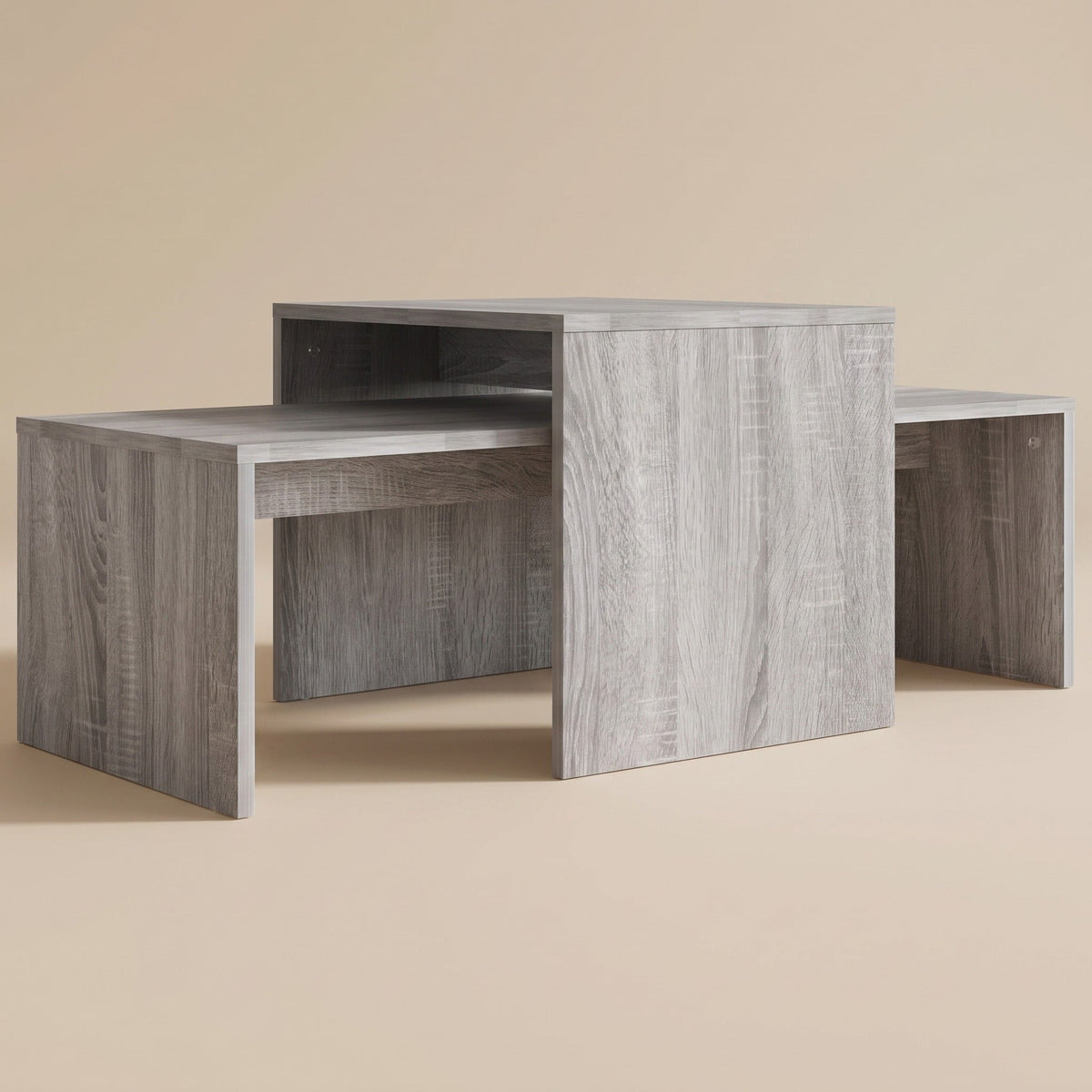 Tables gigognes Solna en sonoma gris, configuration croisée #Couleur_Sonoma gris