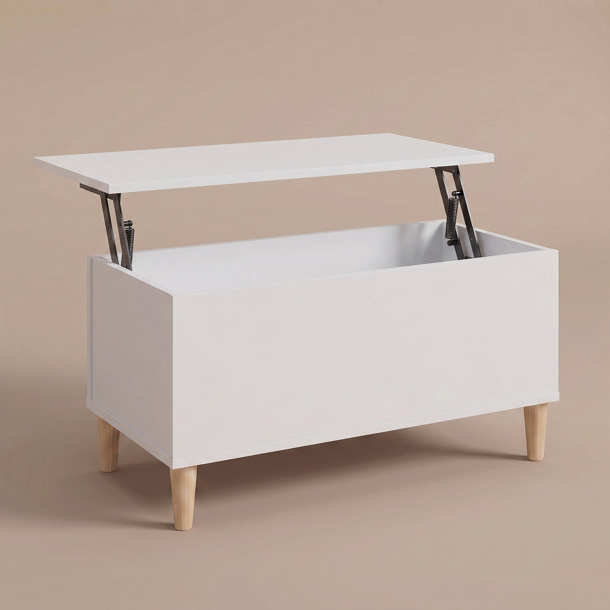 Table basse relevable Sylva blanc, plateau relevé sur double mécanisme à ressorts #Dimensions_90 × 44,5 × 45 cm #Couleur_Blanc
