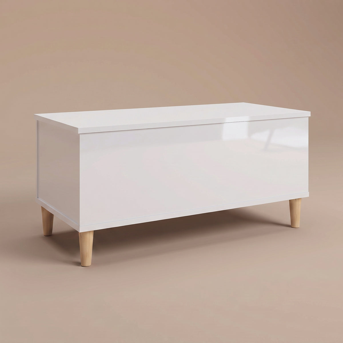 Table basse relevable Sylva blanc brillant fermée, pieds coniques en bois naturel #Dimensions_90 × 44,5 × 45 cm #Couleur_Blanc brillant