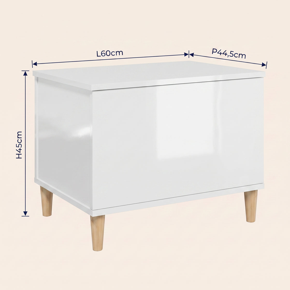 Dimensions de la table basse relevable Sylva blanc brillant #Dimensions_60 × 44,5 × 45 cm #Couleur_Blanc brillant